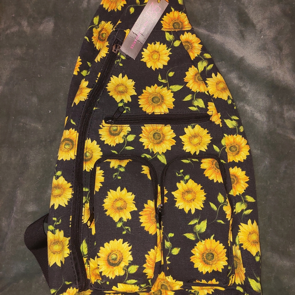 Black Sunflower Sling Backpack - Picture 2 of 8